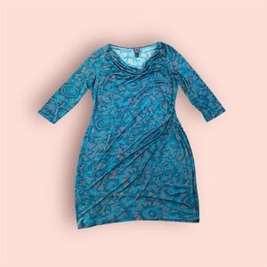 Clara Sun Woo Dress Size XL Stretch 3/4 Sleeve Drape Round Neck Knee Length Gray